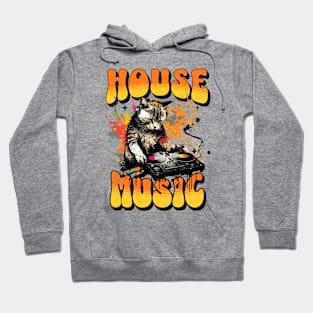 HOUSE MUSIC  - Feline Dj On Decks 3 (Black/Orange) Hoodie